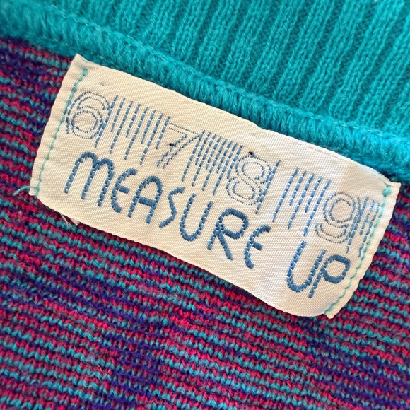 Vintage 80s Vibrant Teal Paisley V-Neck Sweater - Picture 6 of 8